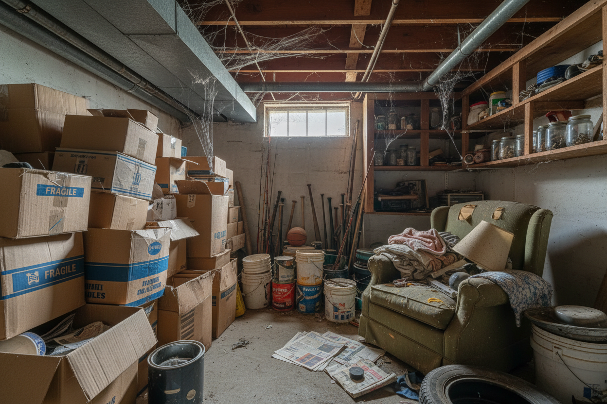 junk in a basement